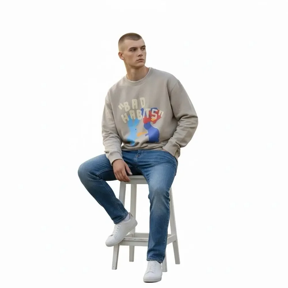 Punk Rock Bunny Graphic Mens Sweatshirt Edgy Streetwear Grunge Pullover Dark - Picture 6 of 8